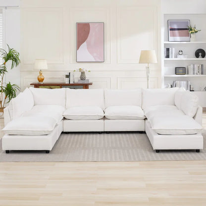 8 Seater Sofa: 138.29” W Oversized 8-Piece Sectional Composable Modular, Reversible Design Sofa(White Chenille)