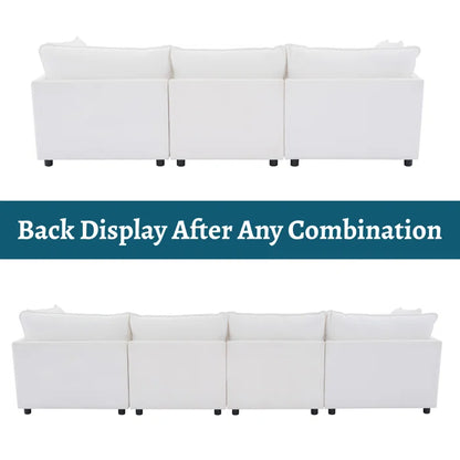 8 Seater Sofa: 138.29” W Oversized 8-Piece Sectional Composable Modular, Reversible Design Sofa(White Chenille)