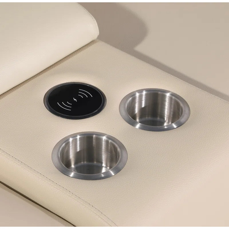 L-Shape Sectional Sofa: 8 - Piece Top Grain Italian Leather Power Reclining Sectional(Beige Genuine Leather)