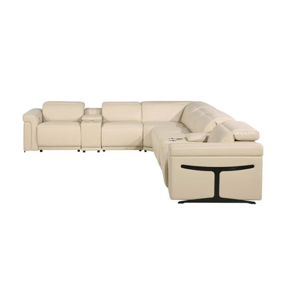 L-Shape Sectional Sofa: 8 - Piece Top Grain Italian Leather Power Reclining Sectional(Beige Genuine Leather)