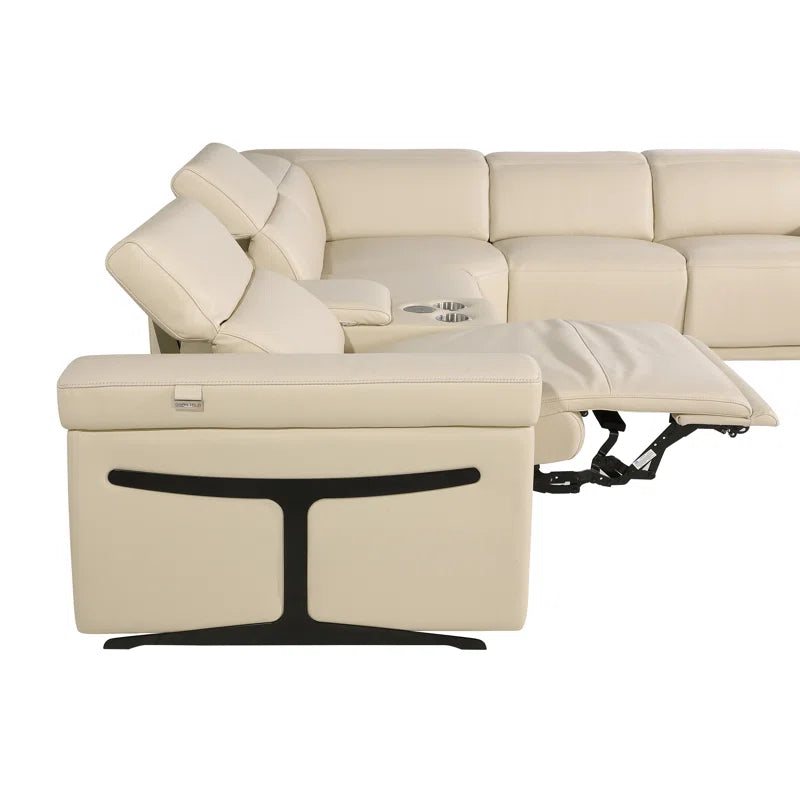 L-Shape Sectional Sofa: 8 - Piece Top Grain Italian Leather Power Reclining Sectional(Beige Genuine Leather)