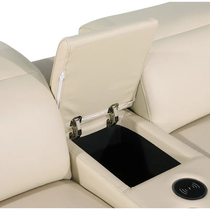 L-Shape Sectional Sofa: 8 - Piece Top Grain Italian Leather Power Reclining Sectional(Beige Genuine Leather)