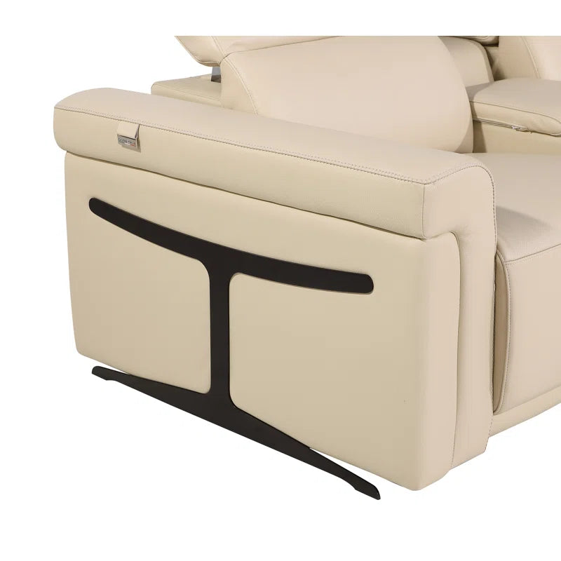 L-Shape Sectional Sofa: 8 - Piece Top Grain Italian Leather Power Reclining Sectional(Beige Genuine Leather)
