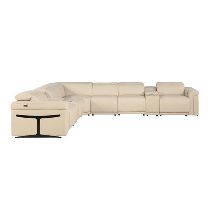 L-Shape Sectional Sofa: 8 - Piece Top Grain Italian Leather Power Reclining Sectional(Beige Genuine Leather)