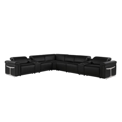 L-Shape Sectional Sofa: 8 - Piece Top Grain Italian Leather Power Reclining Sectional(Black Genuine Leather)