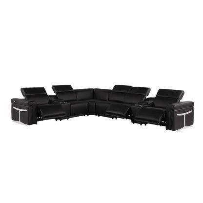 L-Shape Sectional Sofa: 8 - Piece Top Grain Italian Leather Power Reclining Sectional(Black Genuine Leather)