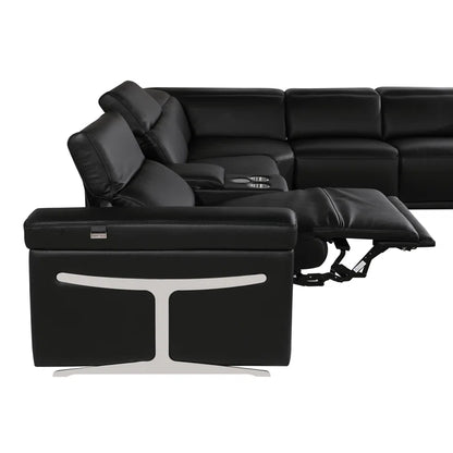 L-Shape Sectional Sofa: 8 - Piece Top Grain Italian Leather Power Reclining Sectional(Black Genuine Leather)