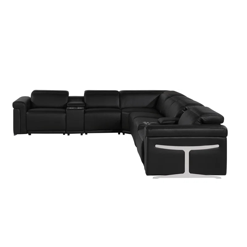 L-Shape Sectional Sofa: 8 - Piece Top Grain Italian Leather Power Reclining Sectional(Black Genuine Leather)