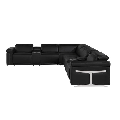 L-Shape Sectional Sofa: 8 - Piece Top Grain Italian Leather Power Reclining Sectional(Black Genuine Leather)