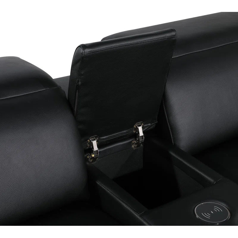 L-Shape Sectional Sofa: 8 - Piece Top Grain Italian Leather Power Reclining Sectional(Black Genuine Leather)