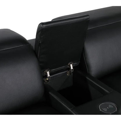 L-Shape Sectional Sofa: 8 - Piece Top Grain Italian Leather Power Reclining Sectional(Black Genuine Leather)