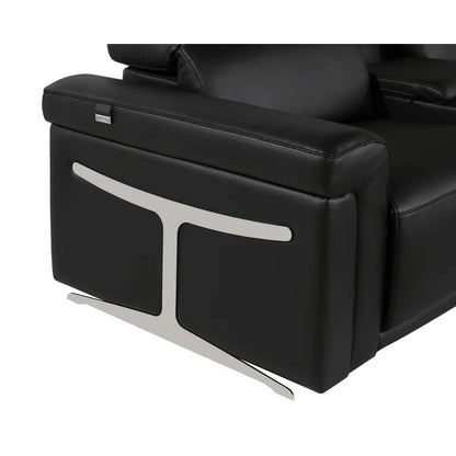 L-Shape Sectional Sofa: 8 - Piece Top Grain Italian Leather Power Reclining Sectional(Black Genuine Leather)