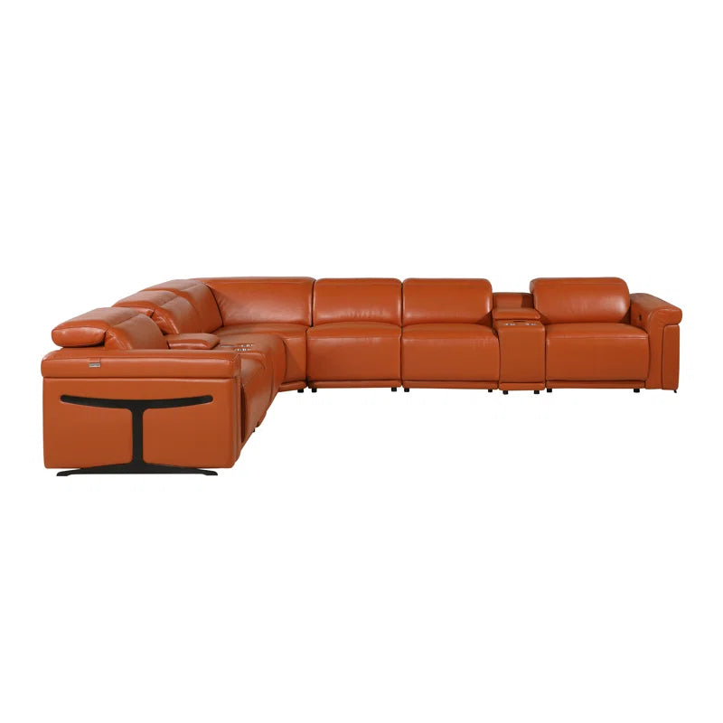 L-Shape Sectional Sofa: 8 - Piece Top Grain Italian Leather Power Reclining Sectional(Camel Genuine Leather)