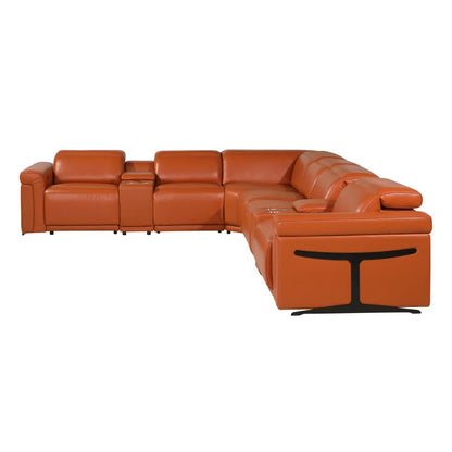 L-Shape Sectional Sofa: 8 - Piece Top Grain Italian Leather Power Reclining Sectional(Camel Genuine Leather)