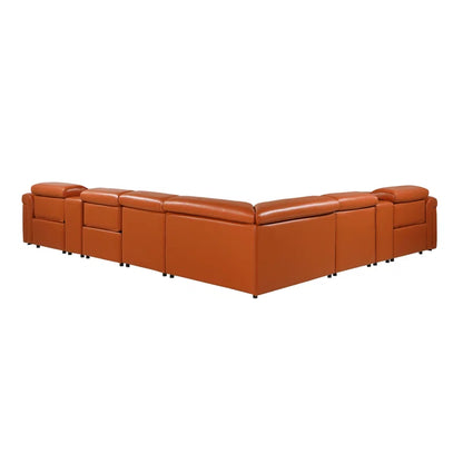 L-Shape Sectional Sofa: 8 - Piece Top Grain Italian Leather Power Reclining Sectional(Camel Genuine Leather)