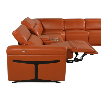 L-Shape Sectional Sofa: 8 - Piece Top Grain Italian Leather Power Reclining Sectional(Camel Genuine Leather)
