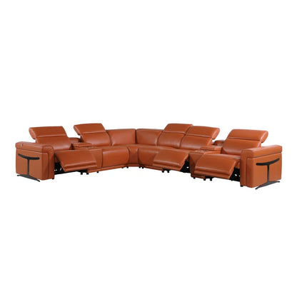 L-Shape Sectional Sofa: 8 - Piece Top Grain Italian Leather Power Reclining Sectional(Camel Genuine Leather)