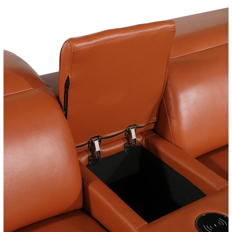 L-Shape Sectional Sofa: 8 - Piece Top Grain Italian Leather Power Reclining Sectional(Camel Genuine Leather)