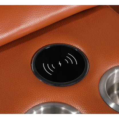 L-Shape Sectional Sofa: 8 - Piece Top Grain Italian Leather Power Reclining Sectional(Camel Genuine Leather)