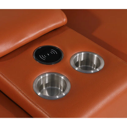 L-Shape Sectional Sofa: 8 - Piece Top Grain Italian Leather Power Reclining Sectional(Camel Genuine Leather)