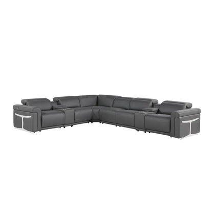 L-Shape Sectional Sofa: 8 - Piece Top Grain Italian Leather Power Reclining Sectional(Gray Genuine Leather)