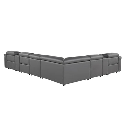 L-Shape Sectional Sofa: 8 - Piece Top Grain Italian Leather Power Reclining Sectional(Gray Genuine Leather)