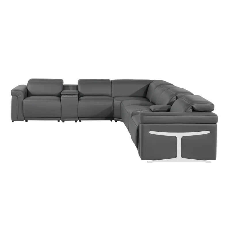 L-Shape Sectional Sofa: 8 - Piece Top Grain Italian Leather Power Reclining Sectional(Gray Genuine Leather)