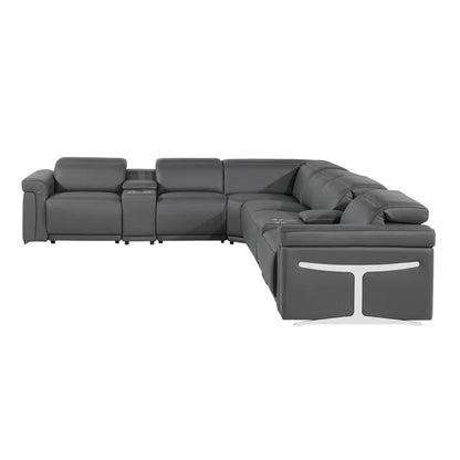 L-Shape Sectional Sofa: 8 - Piece Top Grain Italian Leather Power Reclining Sectional(Gray Genuine Leather)
