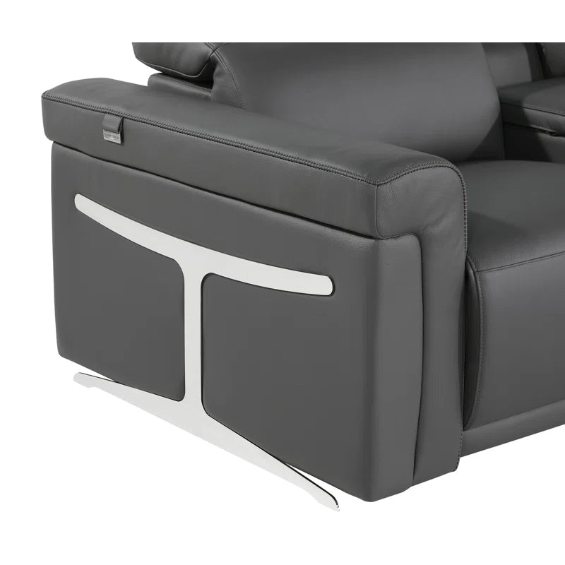 L-Shape Sectional Sofa: 8 - Piece Top Grain Italian Leather Power Reclining Sectional(Gray Genuine Leather)