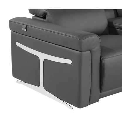 L-Shape Sectional Sofa: 8 - Piece Top Grain Italian Leather Power Reclining Sectional(Gray Genuine Leather)