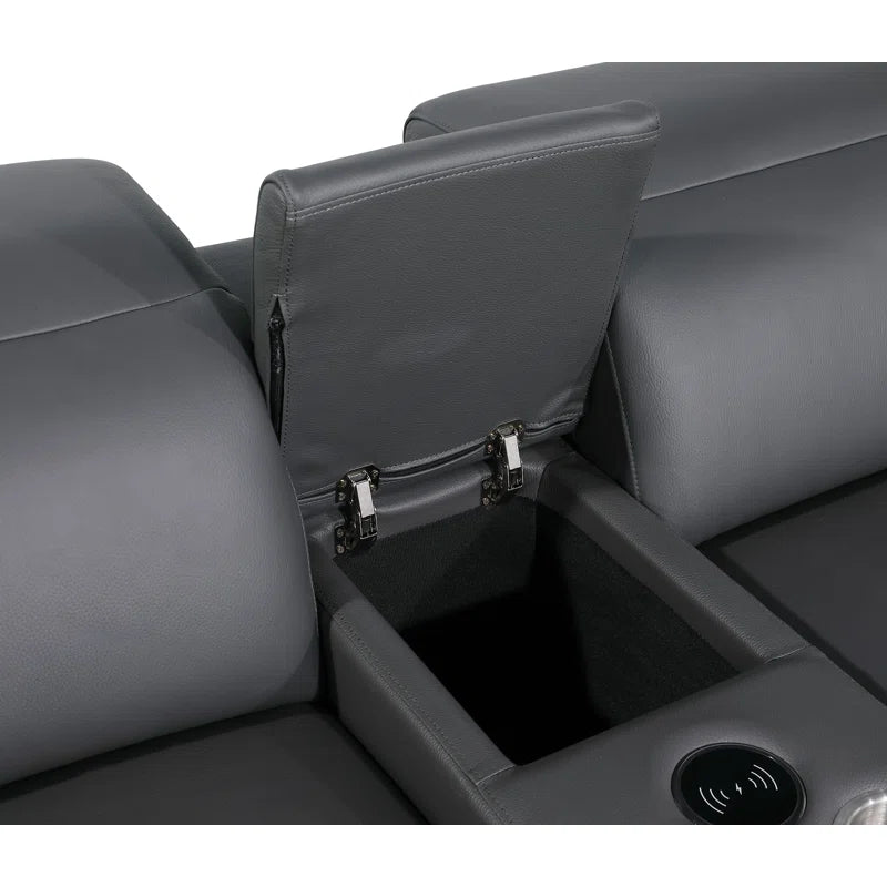 L-Shape Sectional Sofa: 8 - Piece Top Grain Italian Leather Power Reclining Sectional(Gray Genuine Leather)