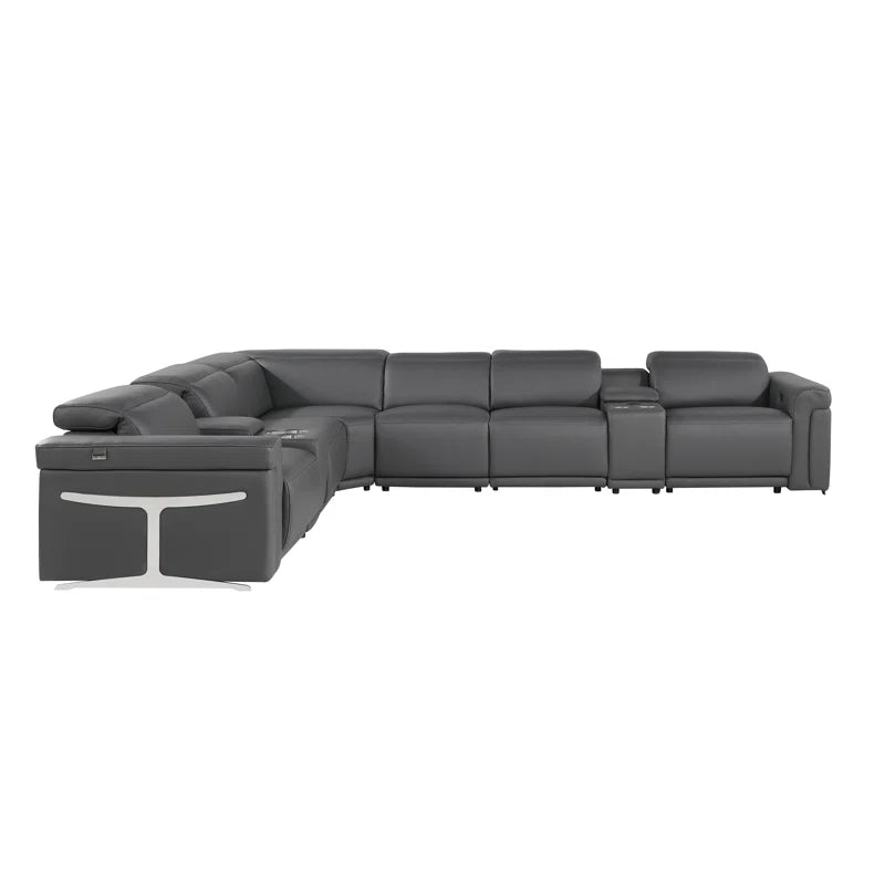 L-Shape Sectional Sofa: 8 - Piece Top Grain Italian Leather Power Reclining Sectional(Gray Genuine Leather)