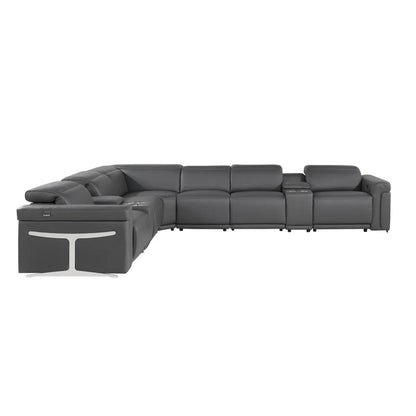 L-Shape Sectional Sofa: 8 - Piece Top Grain Italian Leather Power Reclining Sectional(Gray Genuine Leather)