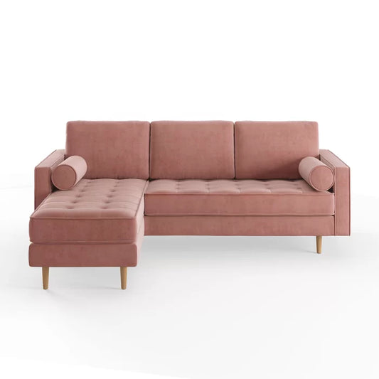 L-Shape Sectional Sofa: 84" Wide Reversible Sofa and Chaise Sectional(Blush Velvet)