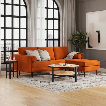 L-Shape Sectional Sofa: 84" Wide Reversible Sofa and Chaise Sectional(Burnt Orange Performance Velvet)