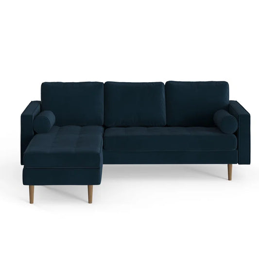 L-Shape Sectional Sofa: 84" Wide Reversible Sofa and Chaise Sectional(Ink Blue Performance Velvet)