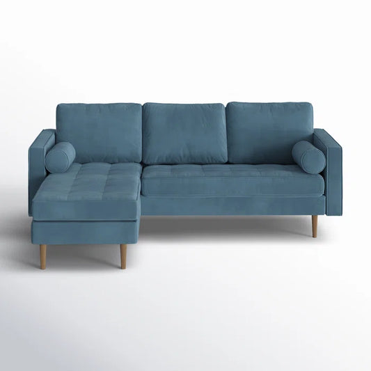 L-Shape Sectional Sofa: 84" Wide Reversible Sofa and Chaise Sectional(Ocean Blue Performance Velvet)