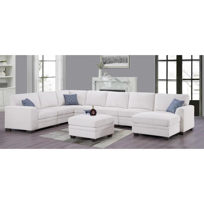 U-Shape Sectional Sofa: 9 - Piece Upholstered Sectional(Beige Corduroy)