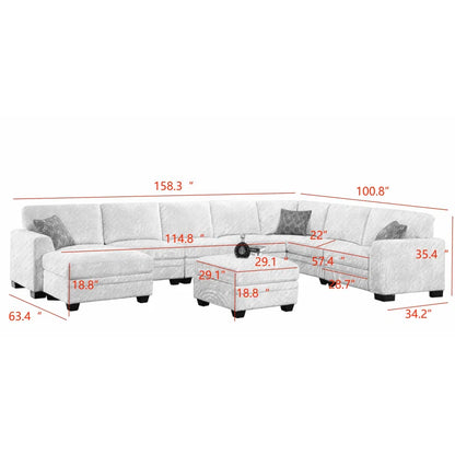 U-Shape Sectional Sofa: 9 - Piece Upholstered Sectional(Beige Corduroy)