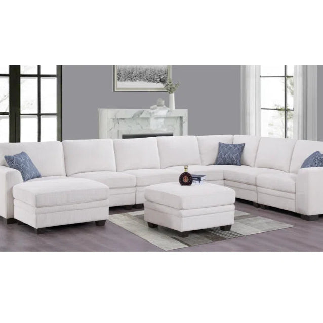 U-Shape Sectional Sofa: 9 - Piece Upholstered Sectional(Beige Corduroy)