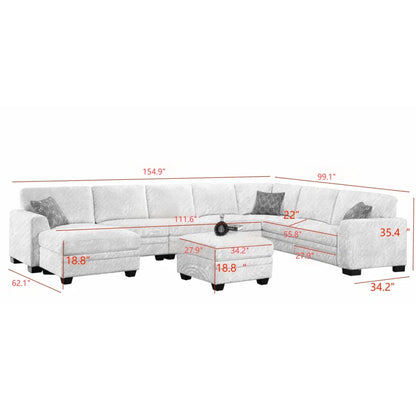 U-Shape Sectional Sofa: 9 - Piece Upholstered Sectional(Beige Corduroy)