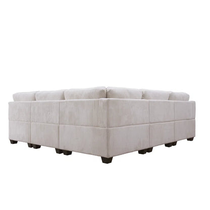 U-Shape Sectional Sofa: 9 - Piece Upholstered Sectional(Beige Corduroy)