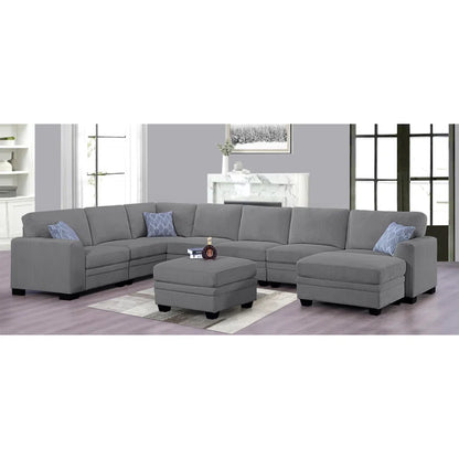 U-Shape Sectional Sofa: 9 - Piece Upholstered Sectional(Gray Corduroy)