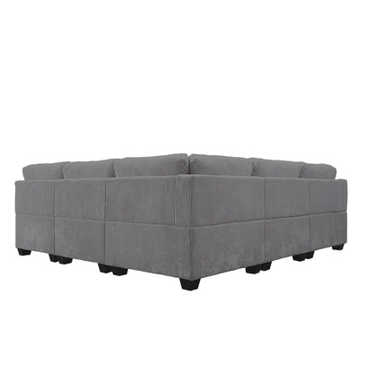 U-Shape Sectional Sofa: 9 - Piece Upholstered Sectional(Gray Corduroy)