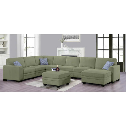 U-Shape Sectional Sofa: 9 - Piece Upholstered Sectional(Green Corduroy)