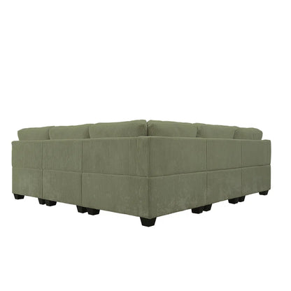 U-Shape Sectional Sofa: 9 - Piece Upholstered Sectional(Green Corduroy)