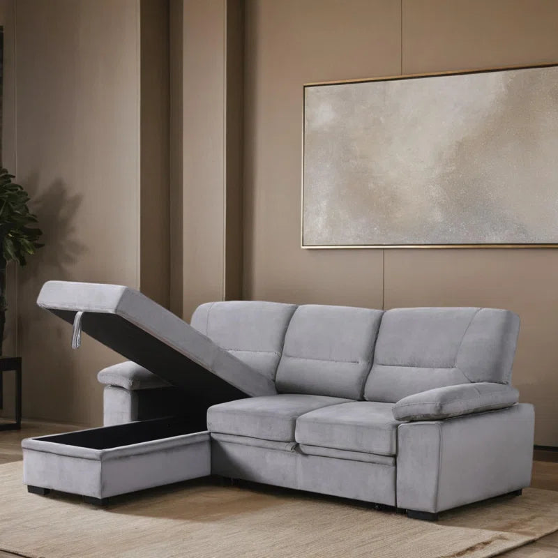 L-Shape Sectional Sofa: 98" Velvet Reversible Sleeper Sectional Sofa Bed with Chaise(Gray Velvet)