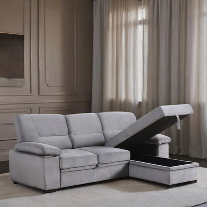 L-Shape Sectional Sofa: 98" Velvet Reversible Sleeper Sectional Sofa Bed with Chaise(Gray Velvet)