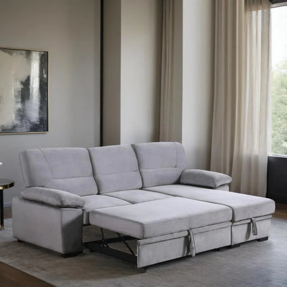 L-Shape Sectional Sofa: 98" Velvet Reversible Sleeper Sectional Sofa Bed with Chaise(Gray Velvet)