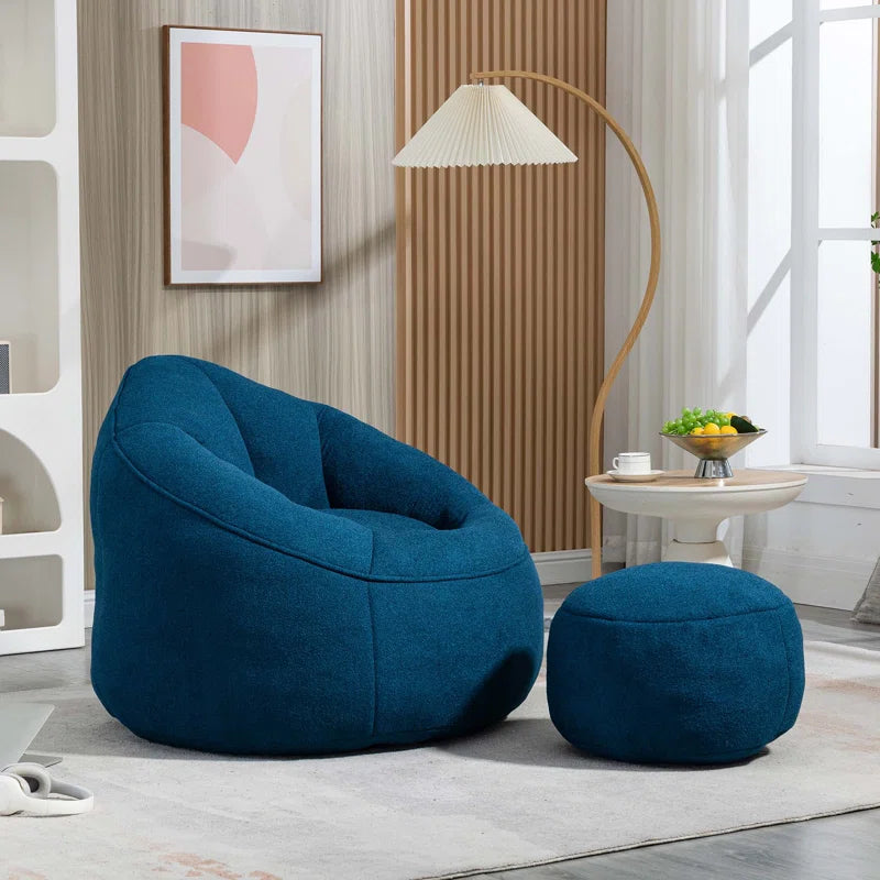 THE CASA ORO® Adult Material Bean Bag Sofa Chair with High Pressure Foam(Blue Microfiber)